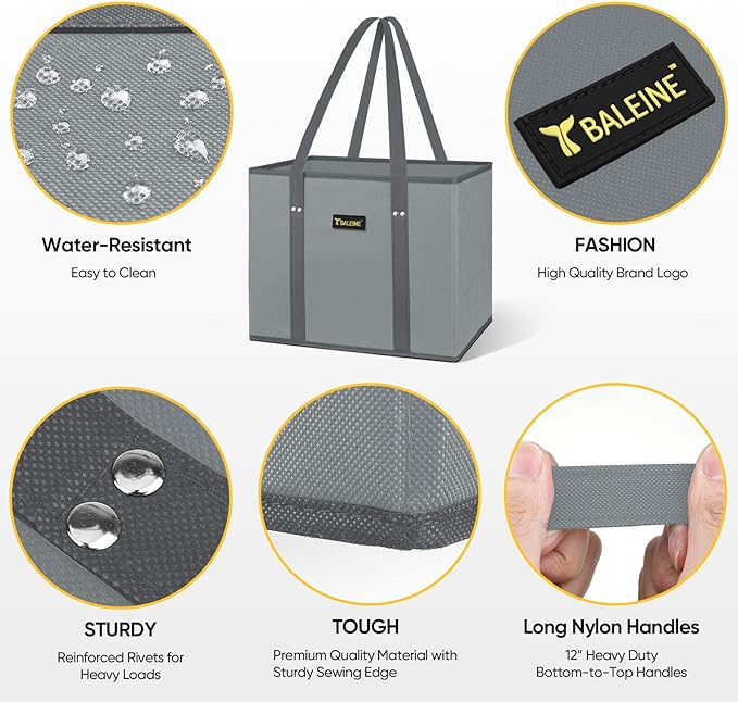 BALEINE 3Pk Reusable Grocery Bags, Foldable Shopping Bags for Groceries with Reinforced Bottom & Handles (Honeysuckle)