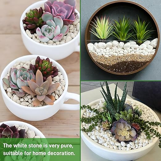 2Lb White Rocks for Plants, 1/4"-3/4" White Pebbles, Decorative Stones for Vases, Small Aquarium Gravel for Fish Tank Garden Rocks for Potted Plants & Home Decor