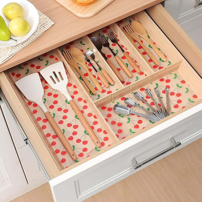 Cooyes Shelf Liner, Non-Adhesive Waterproof Shelf Paper with Fruit Pattern, Easy to Cut and Durable EVA Cabinet & Drawer Mat for Kitchen (17.5 Inch W x 360 Inch L, Red Cherry)