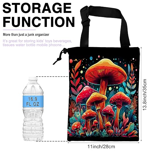 UUCBTAH Car Trash Bag Hanging Colorful Mushrooms Car Trash Can for Back Seat Waterproof Car Trash Bin with Adjustable Straps and Drawstring for Car Accessories Vehicle Traveling Camping
