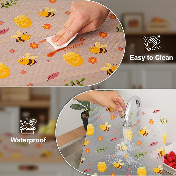 Cooyes Shelf Liner – Non-Slip Cabinet & Drawer Liner for Kitchen – Non-Adhesive Waterproof Shelf Paper with Modern Pattern – Durable EVA Cabinet Mat – Easy to Cut (Amber,23.6" W x 118" L)