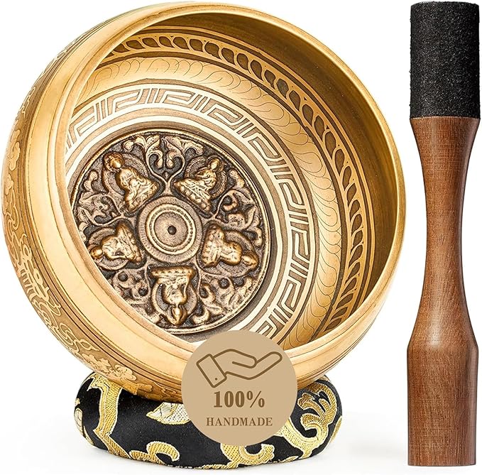 Tibetan Singing Bowls, Authentic Meditation Sound Bowls Handcrafted in Nepal for Yoga, Chakra Healing, Mindfulness, Self Care Spiritual Gifts for Women
