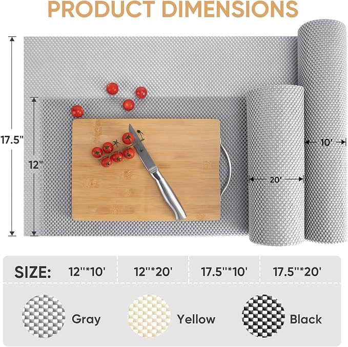 BALEINE Cabinet Liner, Drawer and Shelf Liner for Kitchen Cabinets Non-Adhesive, Non-Slip Protect Desks, Cupboard, Drawers, Shelves, Tableware (12 in x 20 Ft, Gray)