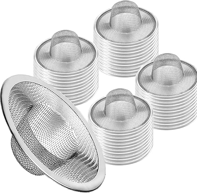 50pcs Heavy Duty Stainless Steel Slop Basket Filter Trap, 2.75" Top / 1" Mesh Metal Sink Strainer, Perfect for Kitchen Sink/Bathroom Bathtub Wash Basin Floor Drain Balcony Drain Hole, Utility…