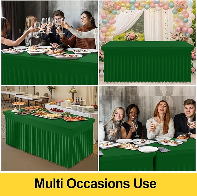 Smiry Spandex Tablecloth, Elastic Fitted Stretch Tablecloth for 6FT Rectangle Tables, Waterproof Washable Table Cover Skirt for Outdoor, Wedding, Banquet & Parties (Emerald Green, 72Lx30Wx30H Inch)