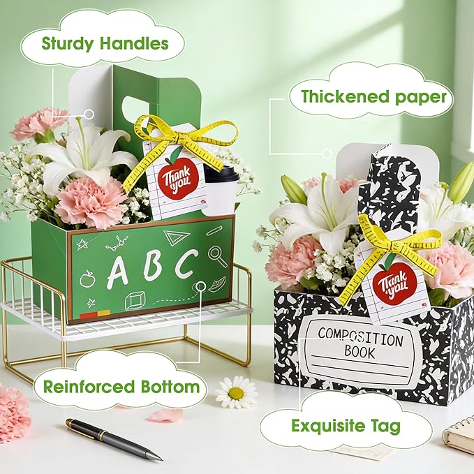 24 Pcs Teacher Appreciation Gifts in Bulk 2 Cup Drink Carrier with Tag Handle Teacher Gifts Cup Carriers Disposable Cardboard Back to School Gifts Cup Holders for Graduation Retirement Favors
