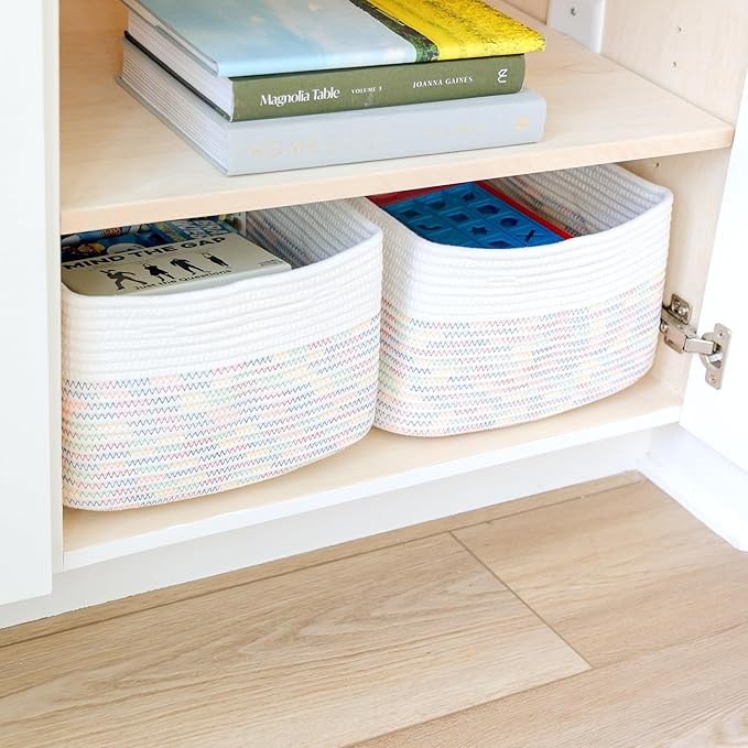 NaturalCozy Storage Baskets 16.8”x13”x7.6” Cotton Rope Woven Baskets for Organizing, 3-Pack | Toy Storage Bins | Basket for Shelves, Laundry, Blanket, Clothes, Closet, Kitchen, Bathroom, Gifts