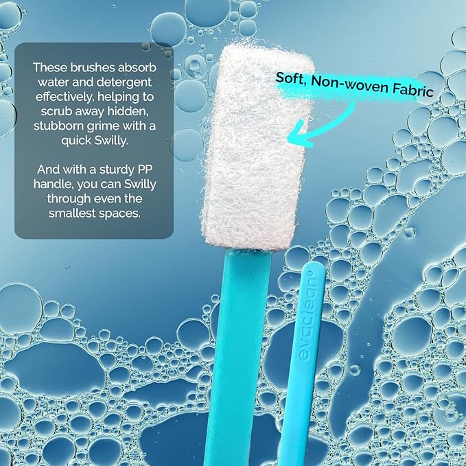 Evaclean Swilly Original Disposable Crevice Brushes - 100 Pack - Versatile Cleaning Tool for Tight Spaces, Window Tracks, Keyboards, Car Vents, and Household Use (Blue)