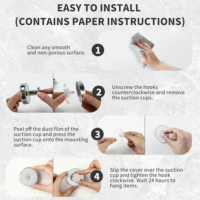 Suction Cup Hooks for Shower Stainless Steel, Suction Hooks for Shower Wall Hangs 11lbs, Bathroom, Kitchen, Glass Door, Mirror, Tile, Loofah, Towel, Coat, Bath Robe, Chrome 2 Pack