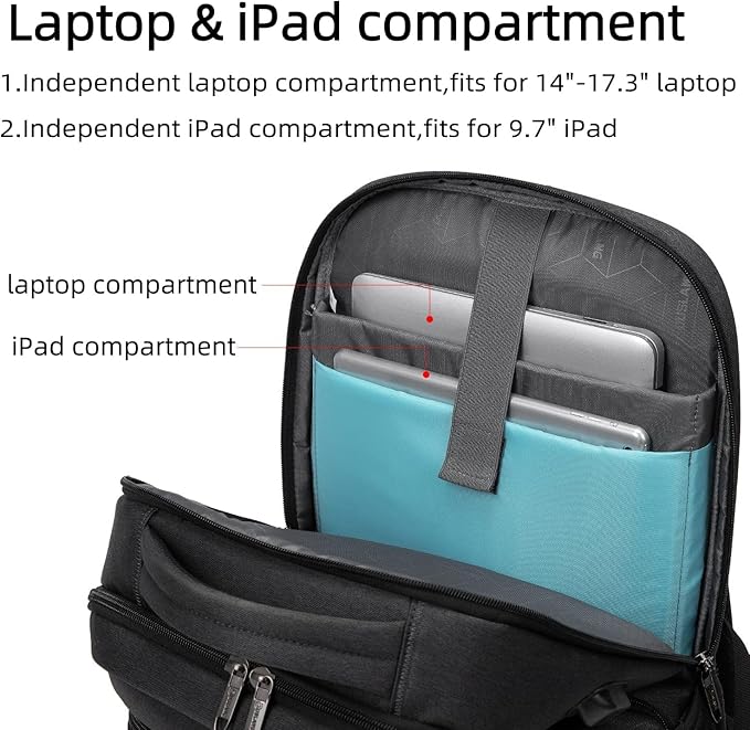 DUSLANG 17 Inch Laptop Backpack for Travel Water Resistant College Backpack for Men Women Laptop Bag with USB Charging Port with Black Lock, Black