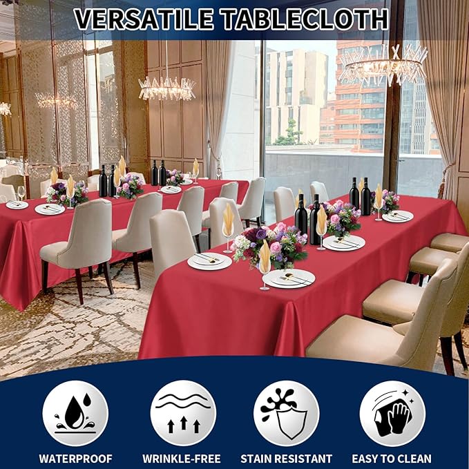 PureFit 6 Pack Rectangle Red Tablecloths 60 x 126 Inch for 6Ft Tables, Stain and Wrinkle Resistant Table Linens for Home Use, Wedding, Party, Banquet and Camping