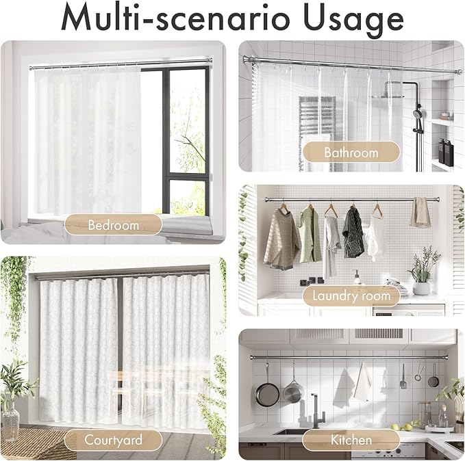 Amazer Spring Tension Shower Curtain Rod, 54-90 Inches Rust-Resistance Tension Curtain Rod Bathroom Rod, Adjustable Shower Curtain Rod No Drill, Chrome
