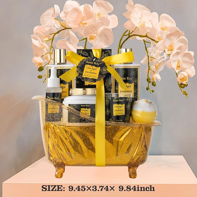 Luxury Home Spa Bath Gift Basket, Spa gift basket Christmas Gifts for Women men, Spa Kit Self-care Gifts, Spa Collection Gift, Orchid Jasmine Bath and Body Gift Pampering Spa Gifts Mother's Day Gift