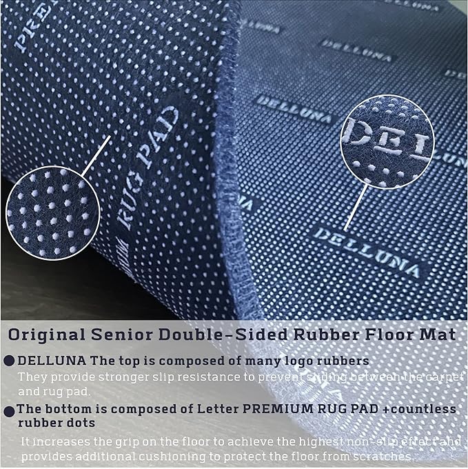 DELLUNA Non-Slip Area Rug Pad, 3/8" Thick Double Side Rubber + Felt, 2.5'x9'Premium Deluxe Cushioned- Safe for All Floors, Adds Comfort and Protection, Ultra Strong Grip, Stop Rug from Moving.