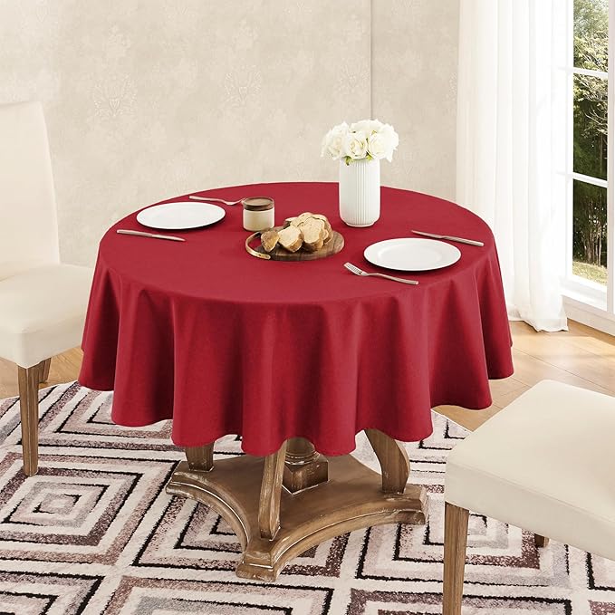 Veblandy Tablecloth Linen Textured Waterproof & Stain Resistant Table Cloth Wrinkle Free Decorative Fabric Farmhouse Table Cover for Dining/Party/Buffet/Wedding, 60 x 60 Inch, Red