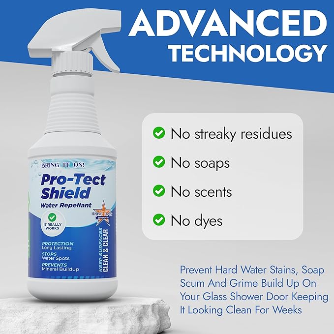 BRING IT ON! CLEANER Professional Hard Water Stain Remover & Glass Shield Sealant, Tiles, grout, Windows, Fiberglass, Chrome, Tubs, Toilets