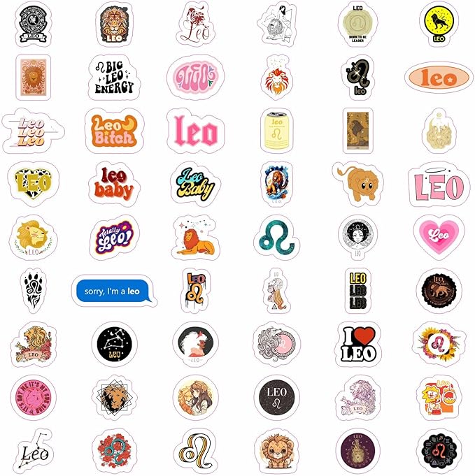 BulbaCraft 100Pcs Leo Stickers (Zodiac) for Water Bottle and Laptop - Leo Party Favors & Decorations, Waterproof Vinyl Astrology Decals, Gifts for Women & Men