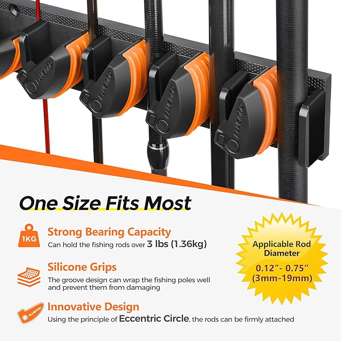 PLUSINNO V9 Vertical Fishing Rod Holders, Wall Mounted Fishing Pole Holders, Fishing Rod Rack Holds Up to 9 Rods or Combos, Fishing Rod Holders for Garage,Fishing Gear and fishing Gifts for Men