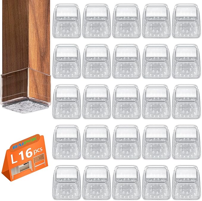 16pcs Square Chair Leg Floor Protectors, Furniture Pads for Hardwood Floors, Furniture Sliders for Chair Legs, Floor Protectors for Chairs, Silicone Chair Leg Caps Cover, Clear, Large