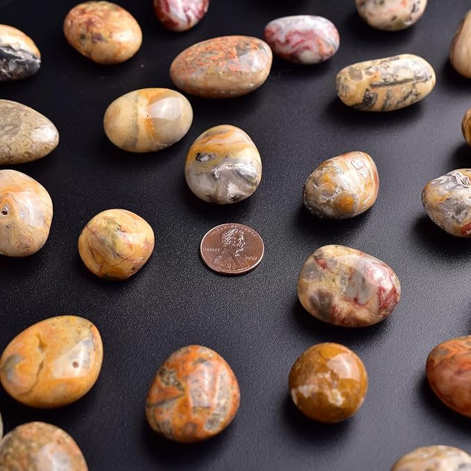 Polished Stone Set Crazy Lace Agate Crystals, 0.8" Handpicked Tumbled Gemstones Rocks, Pebbles for Reiki, Chakra, Healing, Home Decor