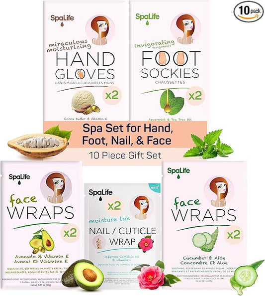 SpaLife Pink 10 Piece Spa Gift Set - Korean Skin Care Set with Travel Size Face, Hand, Foot & Nail Products - Skincare Bundle for Women
