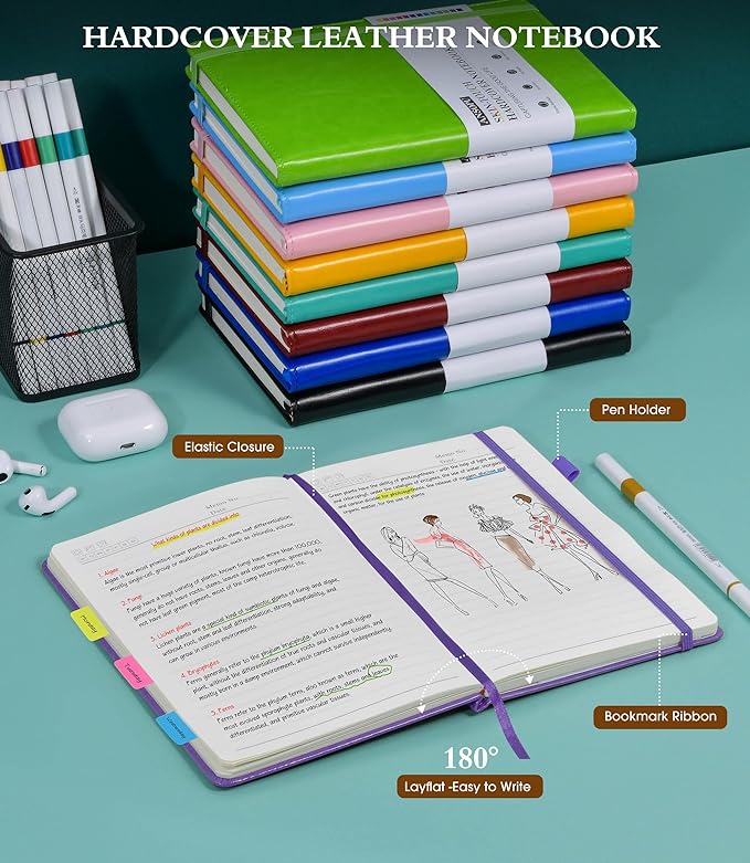 Lined Journal Notebook for Writing, A5 100 GSM Thick Paper, Leather Hardcover Journal for Woman Men, Travel Journal Diary 160 Pages(5.75'' X 8.38''Purple)