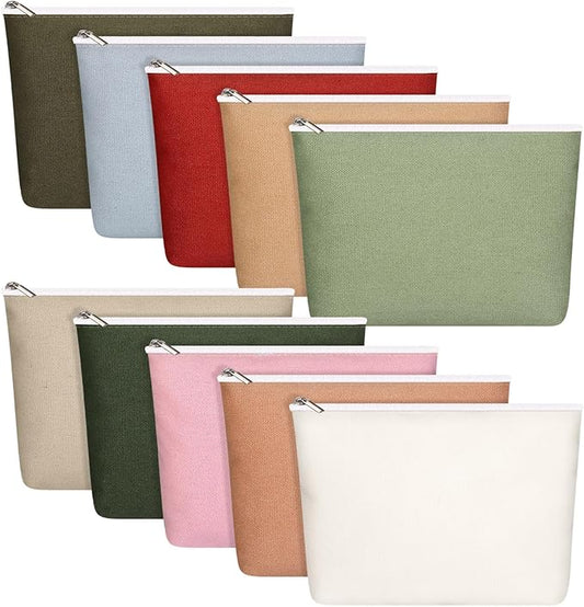 Reginary 10 Pcs Valentines Canvas Makeup Bags Bulk for Women Travel Toiletry Cosmetics Bags Blank DIY Pencil Pouch, Gift for Valentines Patrick's Day Wedding Bridal Shower Coworker(Macaron Color)