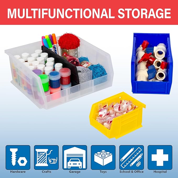 Akro-Mils 30239 AkroBins Plastic Storage Bins, Space-Saving Stackable Bins for Garage, Pantry, Craft Organization, 11-" x 8-" x 7-", Clear, 6-Pack