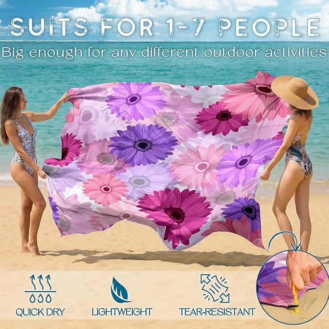 BYDOLL Beach Blanket Waterproof Sandproof 78''×110'' Suits1-7 Adults Compact Lightweight Oversized Sand-Free Blanket Large Picnic Mat for Beach Travel Camping Hiking