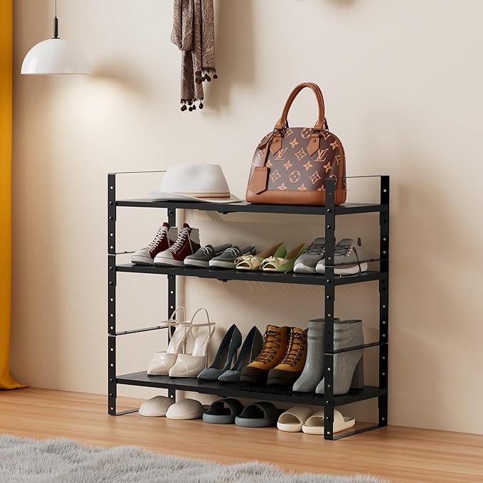 Multi-Functional Metal Shoe Rack, Space-Saving, Perfect for Entryway, Closet, Bathroom, etc. - Sturdy and Durable, High Weight Capacity（1PACK/Black/Large