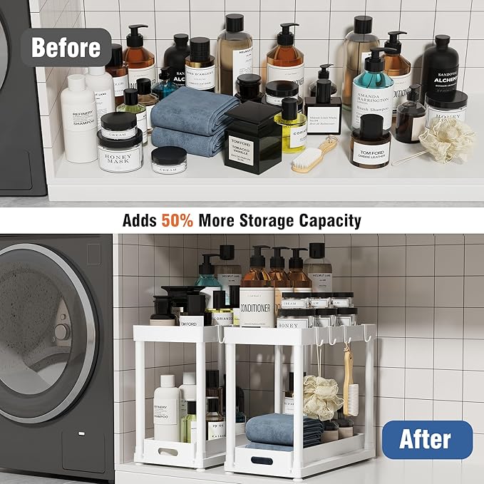 2 Pack Pull-Out Storage Organizers, Under Sink Organizer and Storage for Bathroom & Kitchen, Multi-Purpose Under Cabinet Organizers and Storage, Black