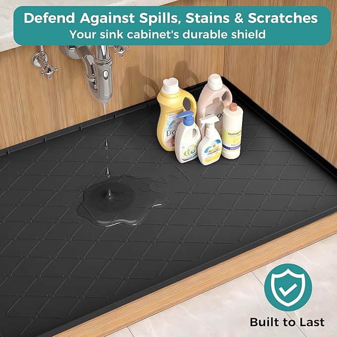 URMONA 31" x 22" Waterproof Silicone Mat in Multiple Sizes & Colors, Under Sink Mat for Kitchen & Bathroom, Pet Food Pad for Dogs & Cats, Kitchen Cabinet Liner, Multi-Purpose for Storage(Beige)