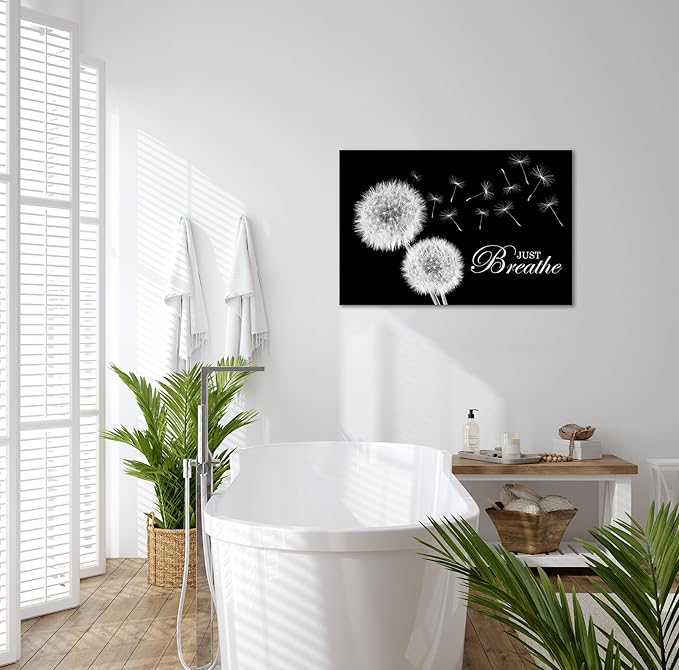 SKASNFAI Zen Wall Decor Motivation Dandelion Just Breathe Canvas Print Artwork Motivation Positive Wall Art for Inspirational Quotes Yoga Room (12L x 16W)