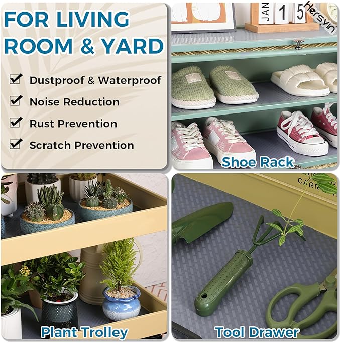 Hersvin Shelf Liners 12 in x 20 ft EVA Drawer Mats, Non-Adhesive Cupboard Pad, Kitchen Cabinet Lining Fridge Cushion (Gray Crossed Stripe, 30.5x610cm)