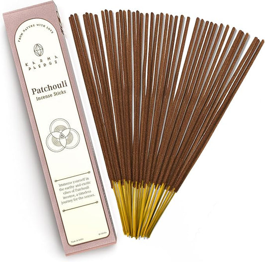 Patchouli Incense Sticks, Organic Hand Dipped Incense, Natural Herbs & Aromatic Ingredients, Contain 40 Sticks Inside, Burn Time 45-60 Min, Spiritual Gifts, Breezes Incense by Karma Pledge