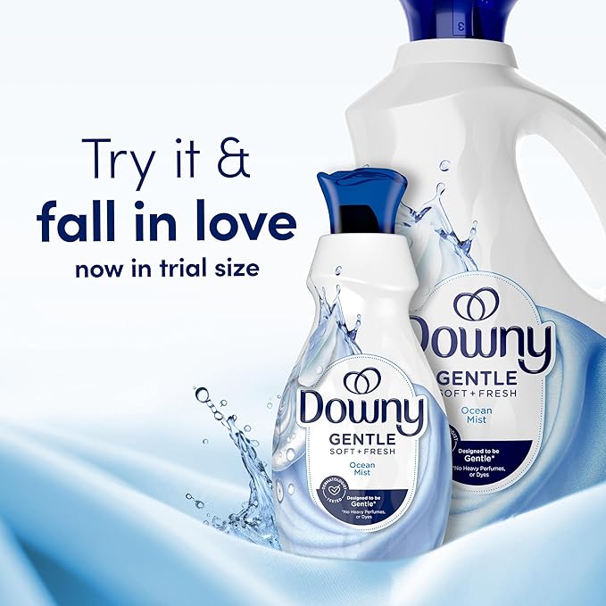 Downy Gentle Soft + Fresh Fabric Softener Liquid, Ocean Mist Scent, 56 FL OZ, 83 loads, Liquid Fabric Softener Designed to be Gentle on Skin