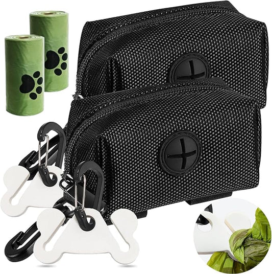 Hilihali 2Packs Dog Poop Bag Holder for Leash Attachment Dog Poop Bag Dispenser Dog Waste Bag Dispensers Dog Poop Bag Holders Fit Dog Leash Accessory With Hand Free Holder Carriers, Black