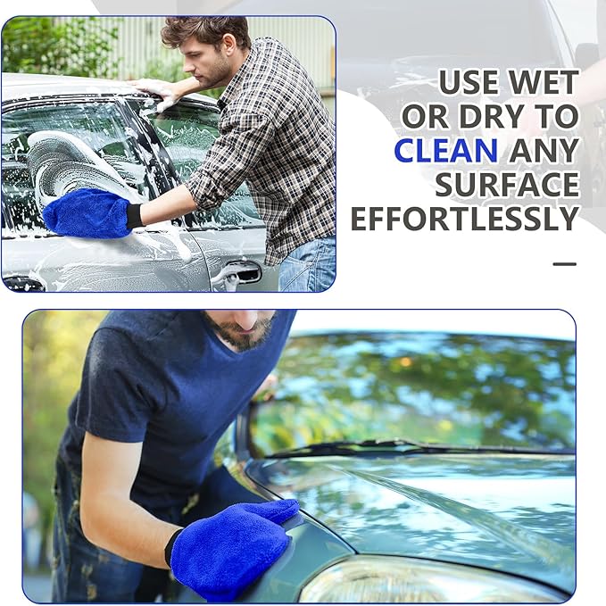 Teenyyou 6 Pcs Microfiber Dusting Mitt with Thumb, Washable Reusable Household Cleaning Mitt, Car Wash Gloves, Terry Dusting Gloves for Plant Wheel House Blinds Kitchen (Royal Blue, 9.84 x 7.87 Inch)