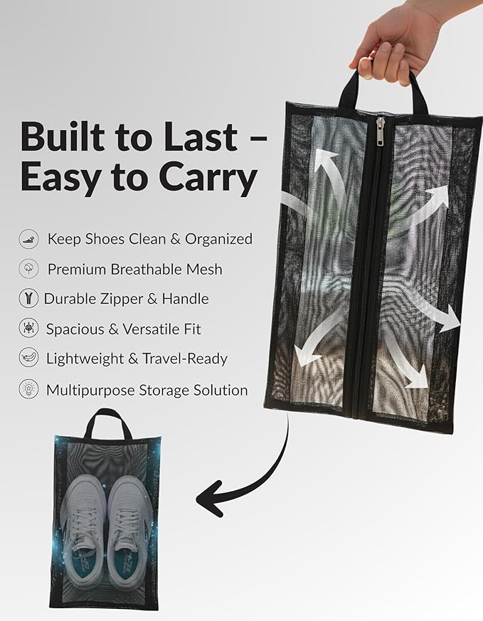 Travel Shoe Bag with Mesh & Zipper – Polyester TPU Sneaker Organizer, Portable Dustproof Storage & Laundry Wash Bag for Men’s and Women’s Shoes