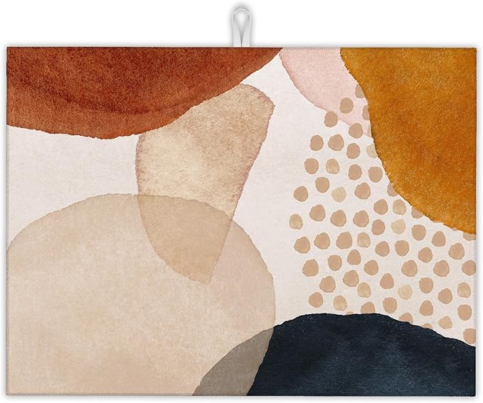 Boho Abstract Dish Drying Mats 18x24 Inch, Geometric Modern Art Dish Pad Drying Rack Mat for Kitchen Counter, Ultra Absorbent Microfiber Dishware Coffee Maker Bar Countertop Decor