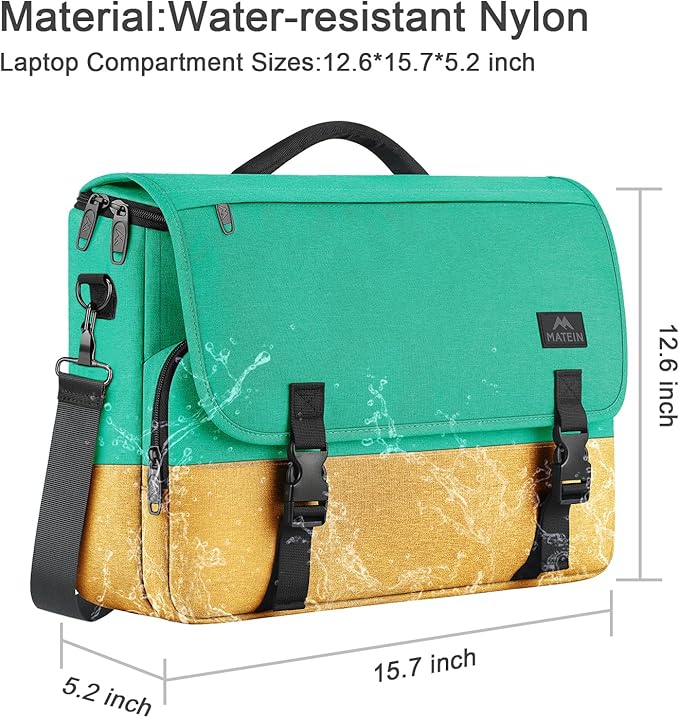 MATEIN School Bag, 15.6 inch Messenger Bag Lightweight Men's Laptop Briefcase with Adjustable Shoulder Strap, Water Resistant Crossbody Satchel Computer Case for College Work, Yellow & Green