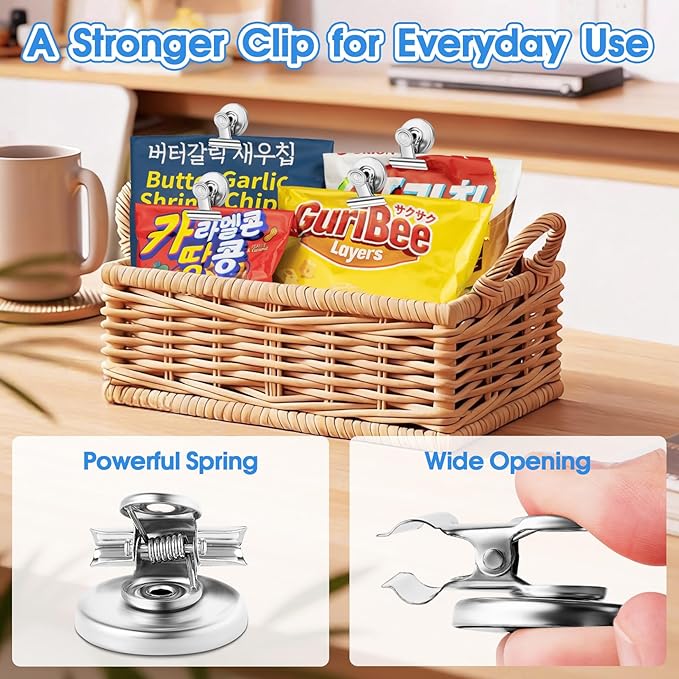 Grtard 12Pack Fridge Magnets Magnetic Clips Heavy Duty for Fridge, Whiteboard Magnets Clips for Refrigerator, Detailed List Display Paper Fasteners on Home& Office& Teaching (Silver)