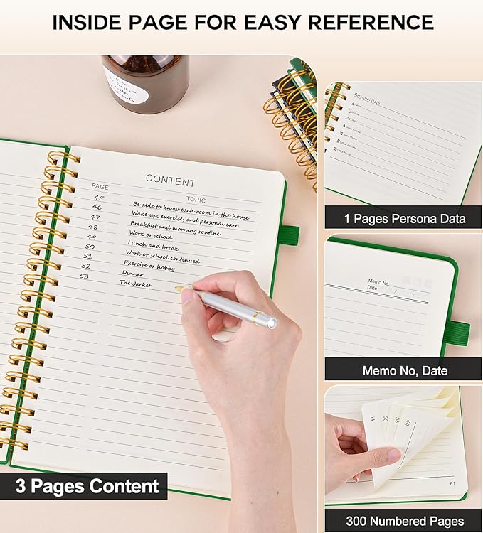 Large Spiral Notebook Journal for Women Men - 300 Numbered Lined Pages, College Ruled, A4 Hardcover Spiral Bound Notebook for School, Work, Note Taking, Writing, Leather Spiral Journal 8.5"x11"