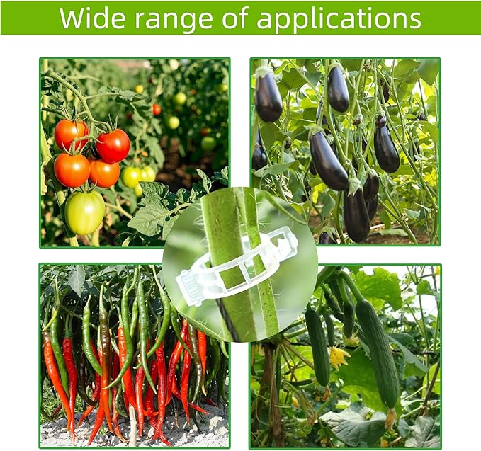 CIQIYO 100 Pcs Plant Support Clips,Plastic Clips for Securing Plants,Tomato Vine Clips,Plant Fixing Clips,Garden Clips for Climbing Plants,Grape and Vine Vegetables (100, White)
