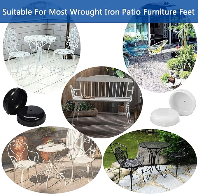16 Pack 1.5" Wrought Iron Patio Furniture Glides Outdoor Chair Leg Floor Protectors-White…