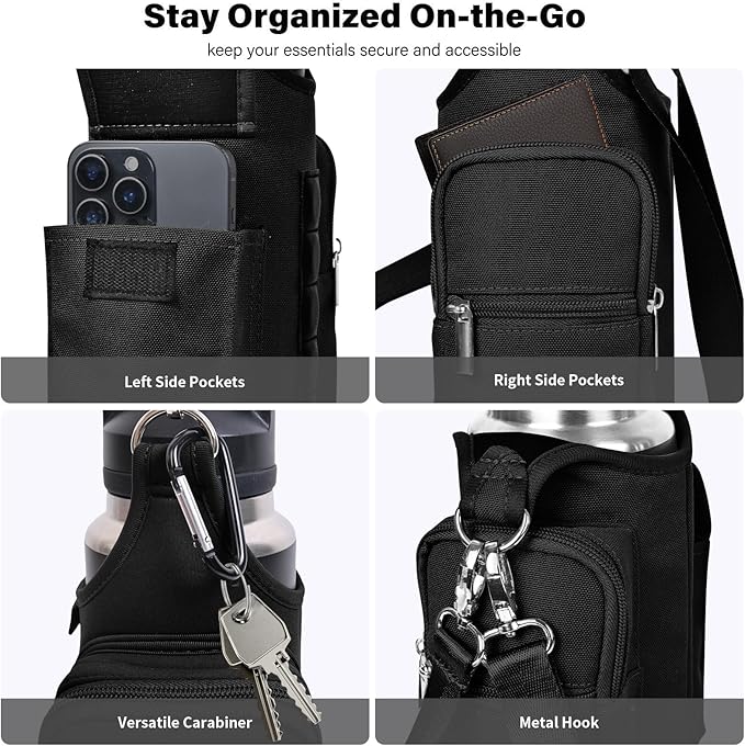 icolor Magnetic Gym Bag Water Bottle Carrier Holder with Phone Pockets & Shoulder Strap,Gym Magnetic Bag 5 Built-in Magnets Gym Accessories Organizer Sling Bottle Bag Pouch Sleeve