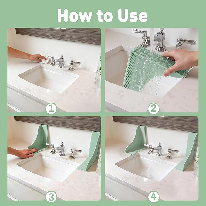 Roslim No-Adhesive 2-Pack All-Silicone Shower Splash Guard with Strong Suction Cups, Reusable Bath Tub Corner Water Blocker for Secure Seal，Keep Water in Shower or Bath, One-Piece Design, Mint Green