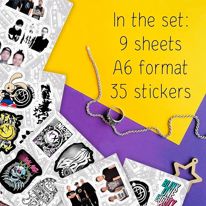 BulbaCraft Stickers for Adults, Rock Band Stickers Skateboard, 35 Pieces of Strong Adhesive and Waterproof Decals, Guitar and Laptop Decals for Teens, Gifts for Women & Men