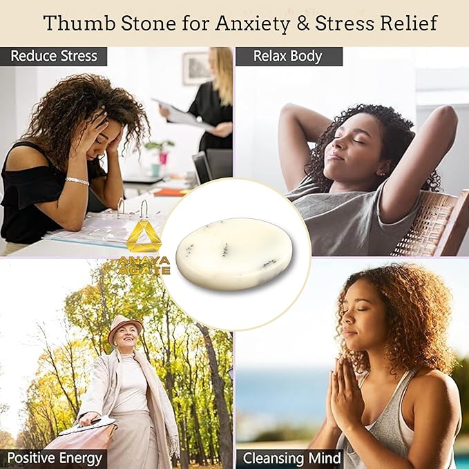 Dendritic Agate Worry Stones – Crystal Thumb Worry Stone for Anguish, Stress – Relaxing and Soothing Balance Stones for Meditation, Stress Relief – Healing Stones and Crystals for Men and Women