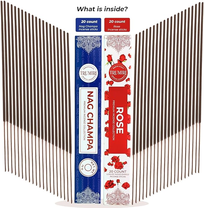 Trumiri Incense Sticks - Combo Pack of 35 Insence-Sticks - 15 Nag Champa + 20 Rose - Insenses - Insents - Incents - Inscense - Incence - Incienso - All Natural Incense Sticks